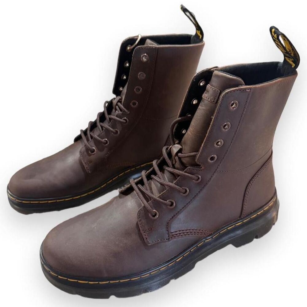 Dr. Martens Combs Dark Brown Crazy Horse Leather Boots Men's 11 Women's 12 NEW